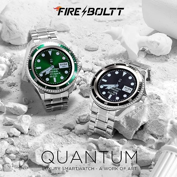 Fire-Boltt Quantum Luxury Stainless Steel Design 1.28" Bluetooth Calling Smartwatch with High Resolution of 240 * 240 Px & TWS Connection, SpO2 Tracking with 100 Sports Modes (Black)