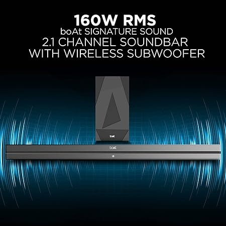 ( Refurbished )boAt AAVANTE Bar 2050 160W 2.1 Channel Bluetooth Soundbar Signature Sound, Wireless Subwoofer, Multiple Connectivity Modes, Entertainment Modes(Premium Black)