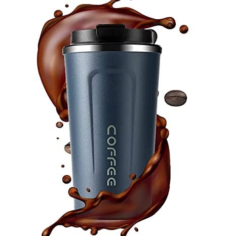 Studlike store  Customizable Leakproof Stainless Steel Vacuum Insulated Travel Mug with Temperature Display - 510ml Capacity, Press & Lock Lid for Hot & Cold Drinks - Personalized Mug (Blue, 510 ML)