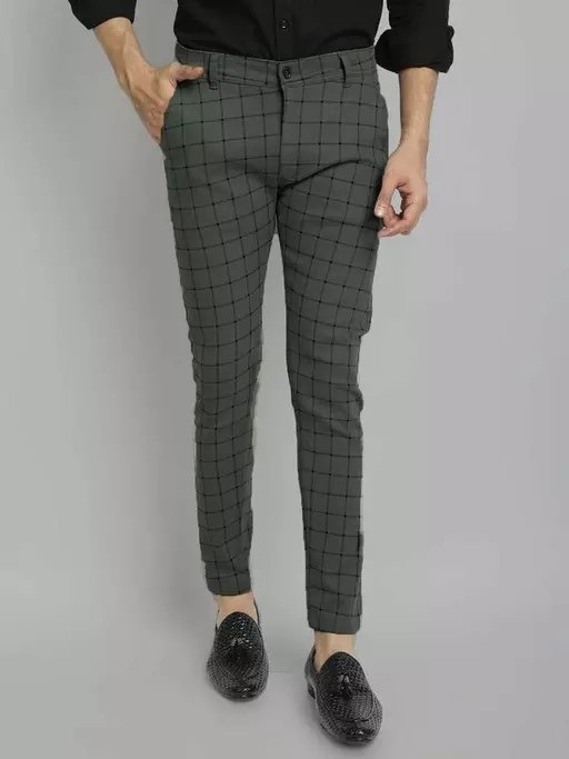 Xenor Men's Checked Grey Trousers Mo - 32