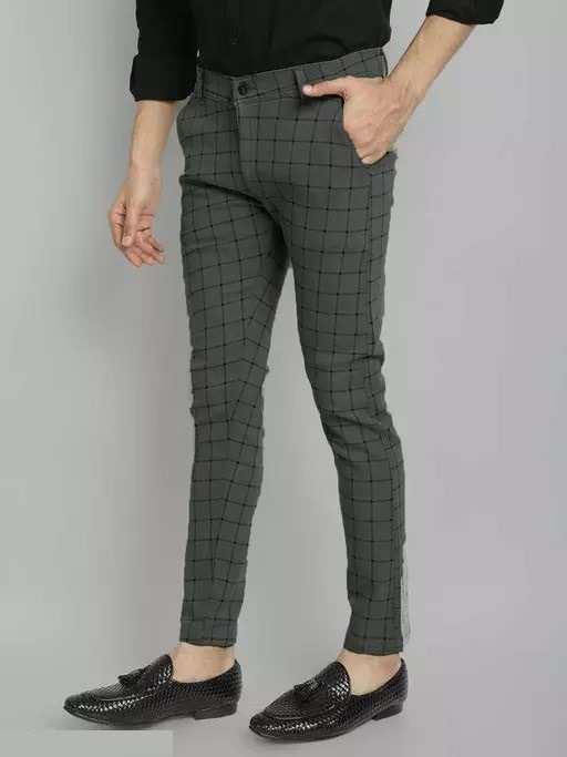 Xenor Men's Checked Grey Trousers Mo - 32