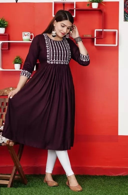 New Trendy Printed Hand work Gaithering Anarkali kurta Mo - S