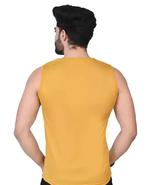 Men Plain Casual Sleeveless Tank T-shirt || Solid Plain Casual Nylon Round Neck Tshirt for Men Sleeveless Half Sleeve Full Sleeve || (Pack Of 2) Mo  - S