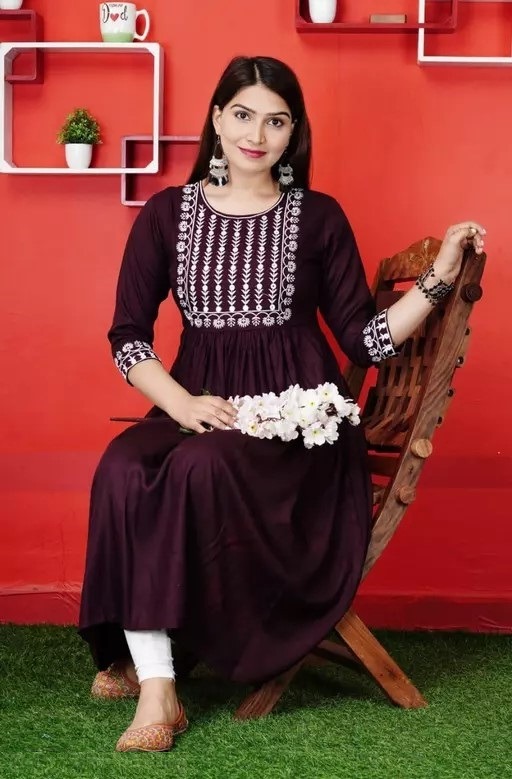 New Trendy Printed Hand work Gaithering Anarkali kurta Mo - M