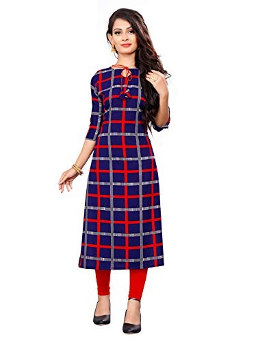 MS VHCK ENTERPRISE Women's for Stylish Latest Prined Crepe A-line Kurti Kurtis Kurta - M