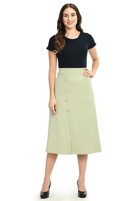 KLART Women's Midi Skirt with Side Slit and Buttons An - XL