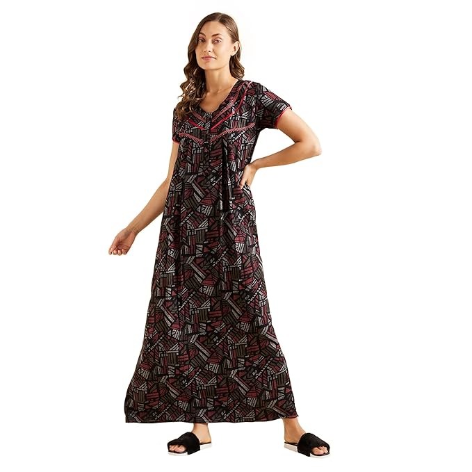 Sweet Dreams Women Printed Half Sleeves Maxi Nightgown An - Free Size