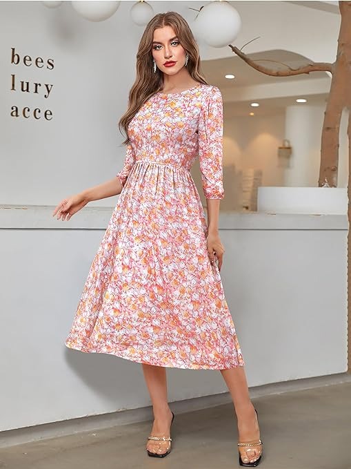 KERI PERRY Women's Georgette Floral Fit & Flared Western Dress | Dress for Women | A line | Anarkali Dress | Gown Dress | Western Dress | Exclusive Women Dress | Bollywood Dress | Dresss | Fashion An - L