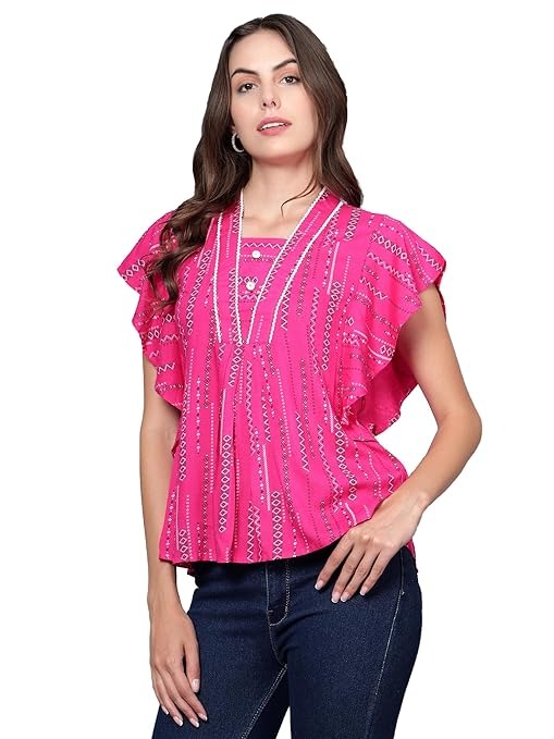 BluGrass: Indo-Western Top-Tunics with Stylish Flutter/Flared Sleeve/Butterfly Sleeve An - L