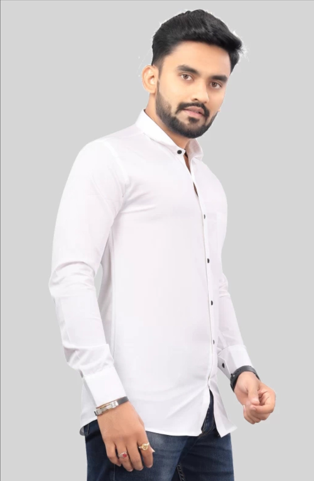 Men Solid Casual White Shirt - White, L, Fabric- Poly cotton