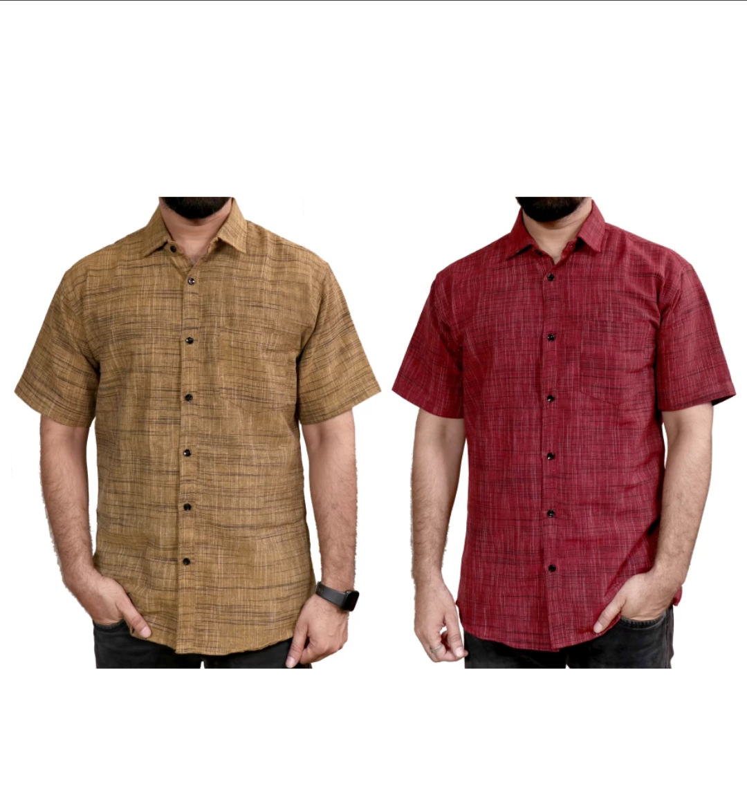 Men Self Design Casual Maroon, Brown Sy - XL, Fabric Cotton Blend