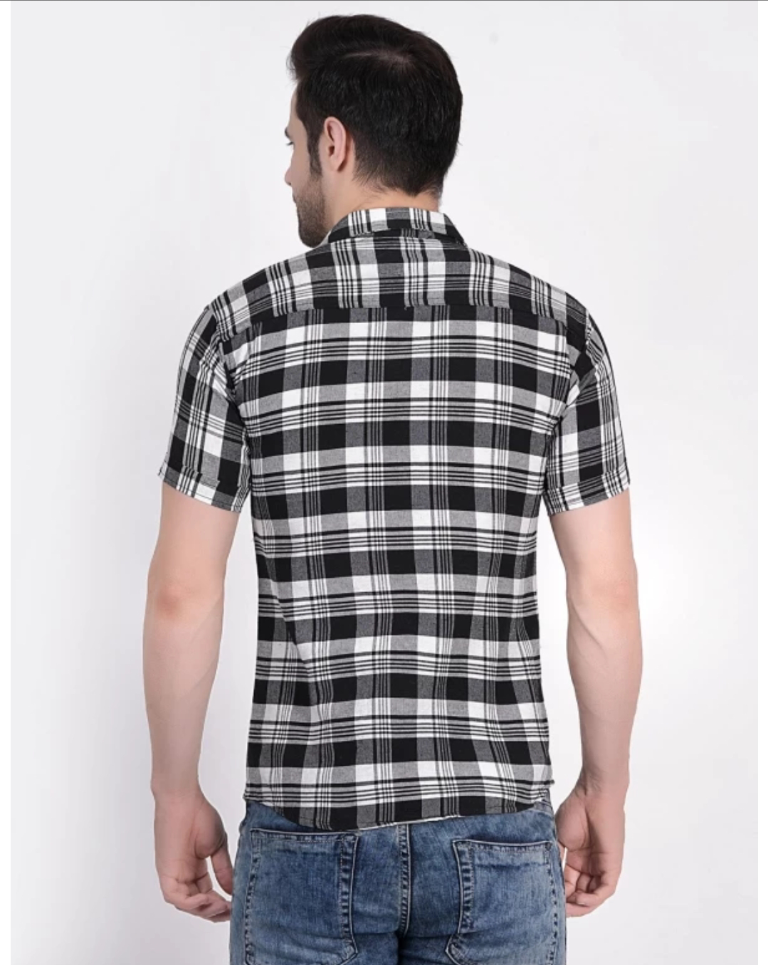 Men Checkered Casual Black, White Shirt Sy - M