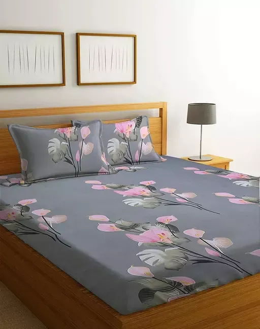 Glace Cotton Bedsheet For Double Bed With 2 Pillow Covers Mo - Double