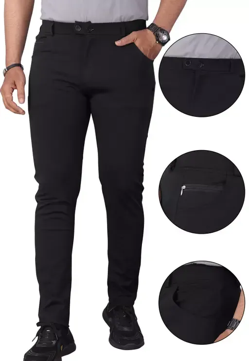 Combo of 2 Trendy Flat Front Trouser for Men with 4 Pocket in Combo offer Mo - 36