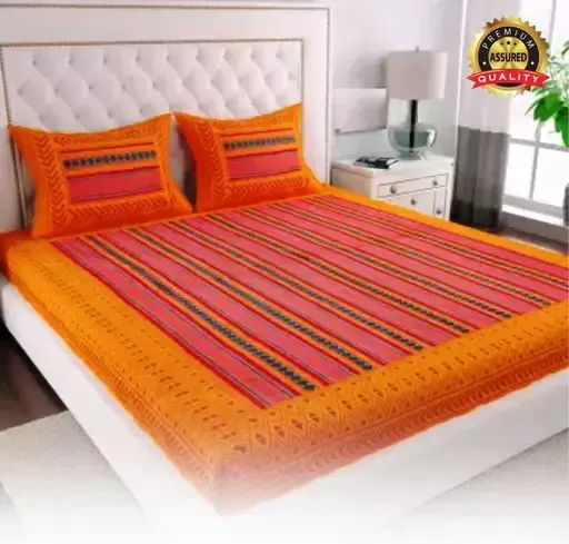 100% Cotton Rajasthani Jaipuri Double bed Size #Bedsheets Set of 1 Double #Bedsheets with 2 Pillow Covers (Multicolour) - 180 TC Mo - Double