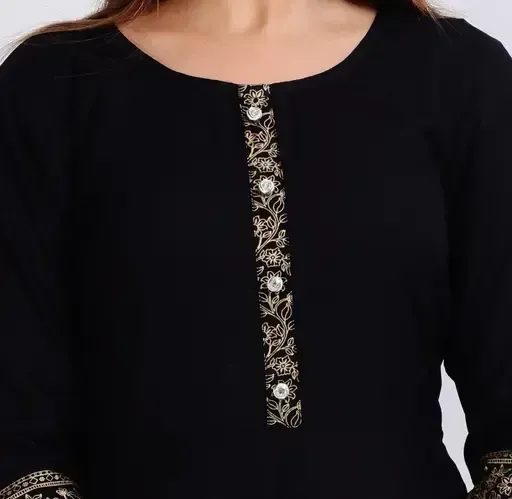 Women Printed, Solid Kurta Sy (Black) - XL