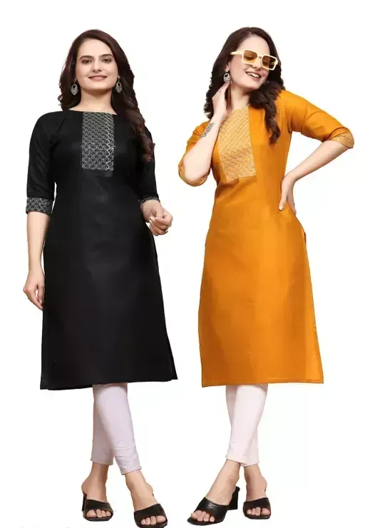 Combo kurti ,Cotoon kurti,Kurti for women,Combo kurti for women,Party wear kurti,Daily wear kurti,Kurtis ,Yellow kurti, black kurti,Embroidry kurti Mo - XL