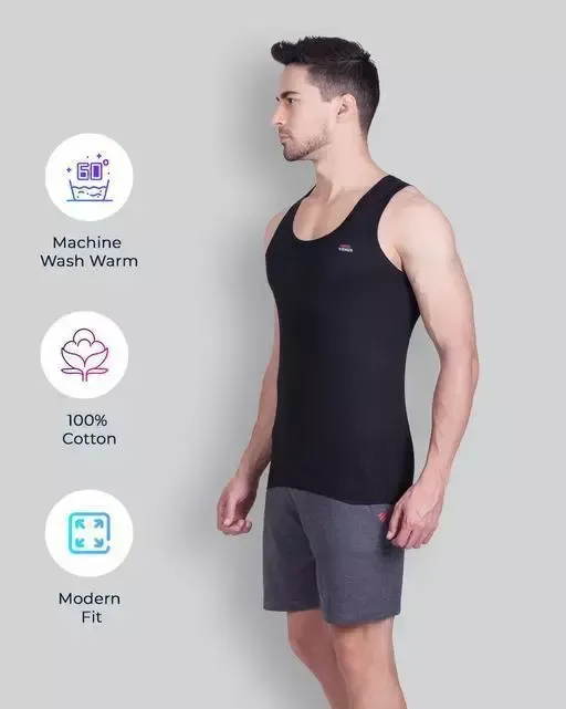 Lux Venus Assorted Round Neck Cotton Men Vests Pack of 4 Mo - M