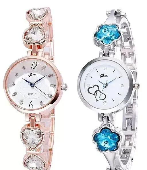 Premium Luxury Analog Girl's Watch (COMBO PACK OF 2) Mo - Free Size