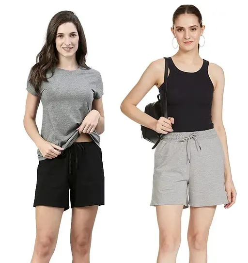 WOMENS SHORTS PLAIN BLACK,GREY An - L