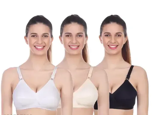 Women Everyday Wear Non-Padded Cross Belt Bra Pack of (3) Black,White,Skin Mo - M