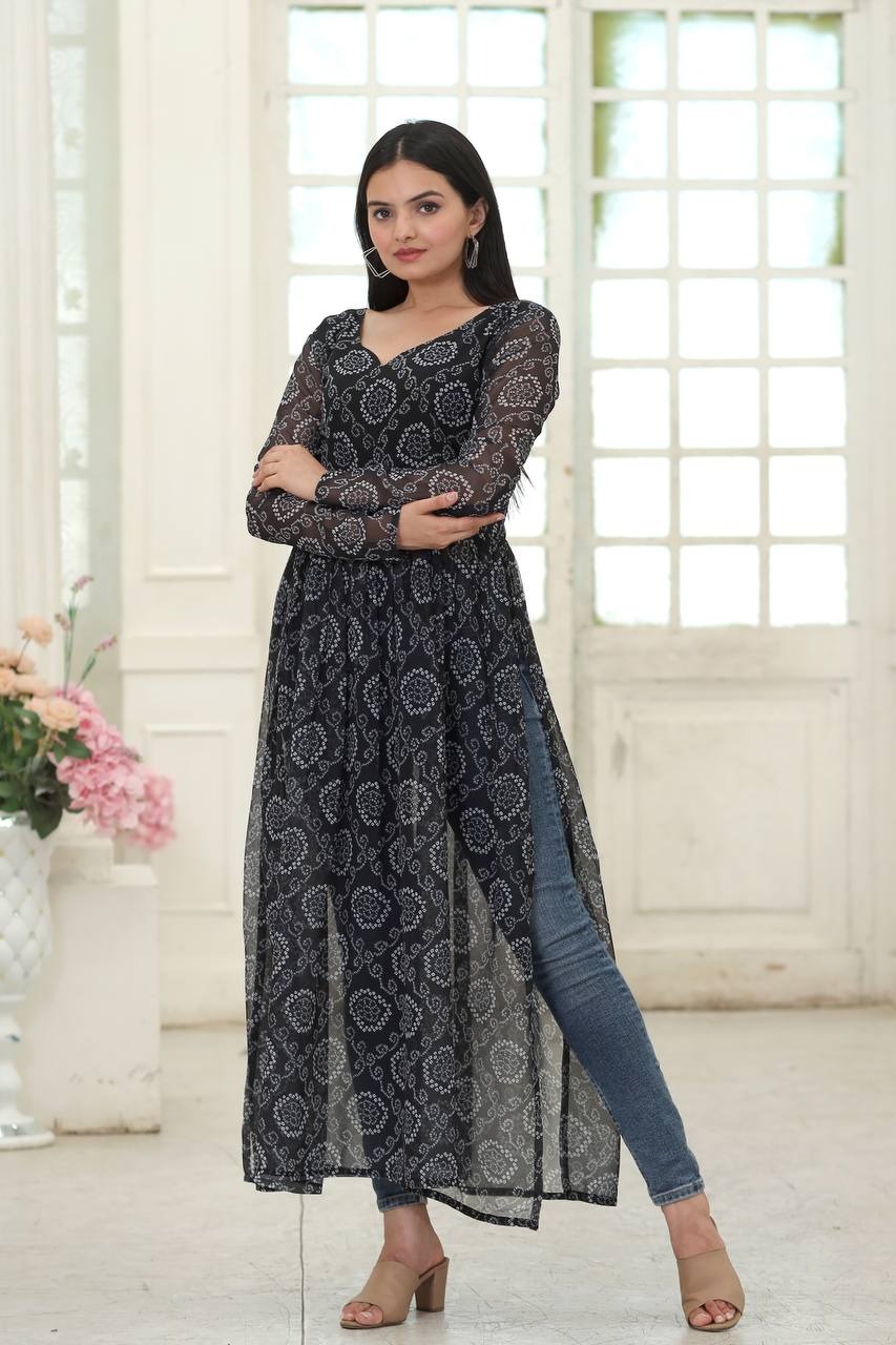 PREMIUM READYMADE DESIGNER NAYRA CUT PRINTED KURTI