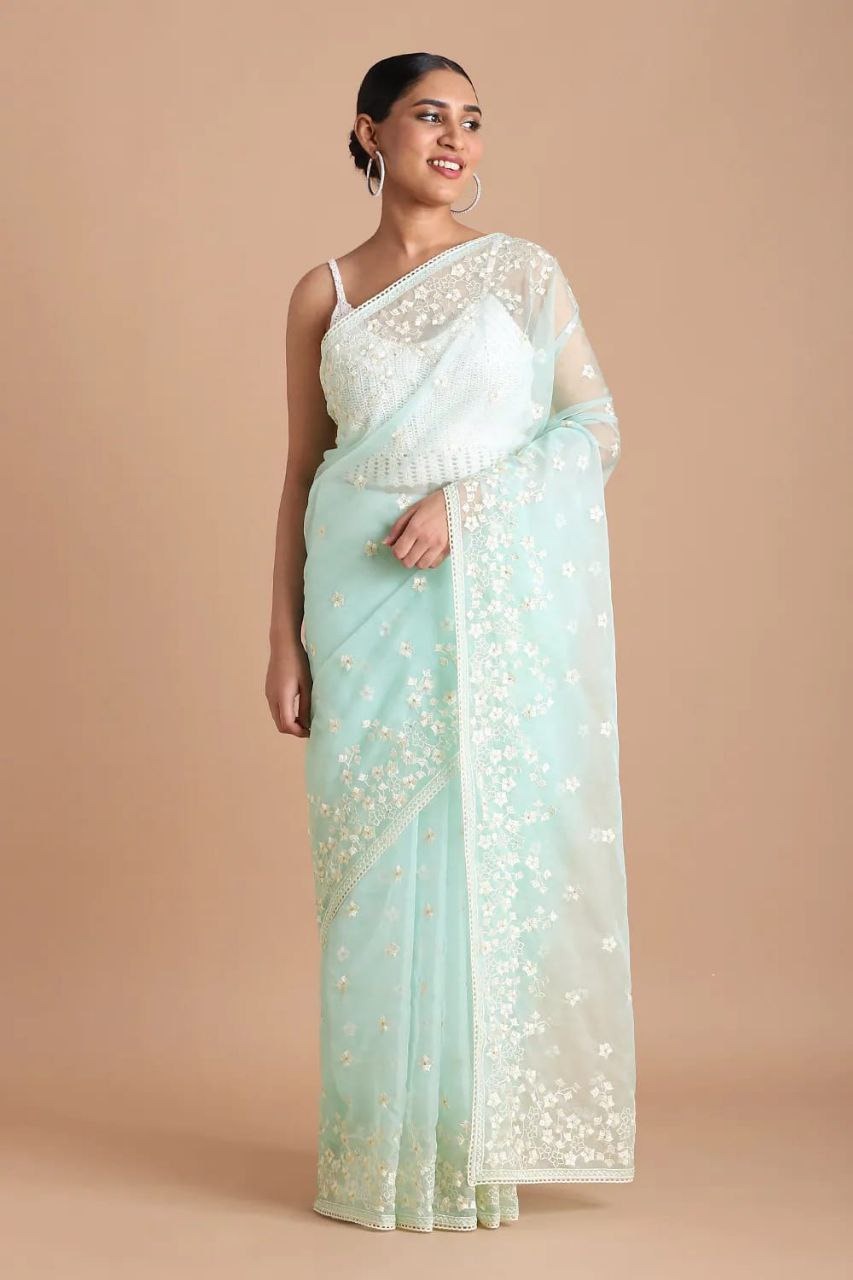 BEAUTIFUL EMBROIDERY HEAVY MULTI THREAD WORK SAREE