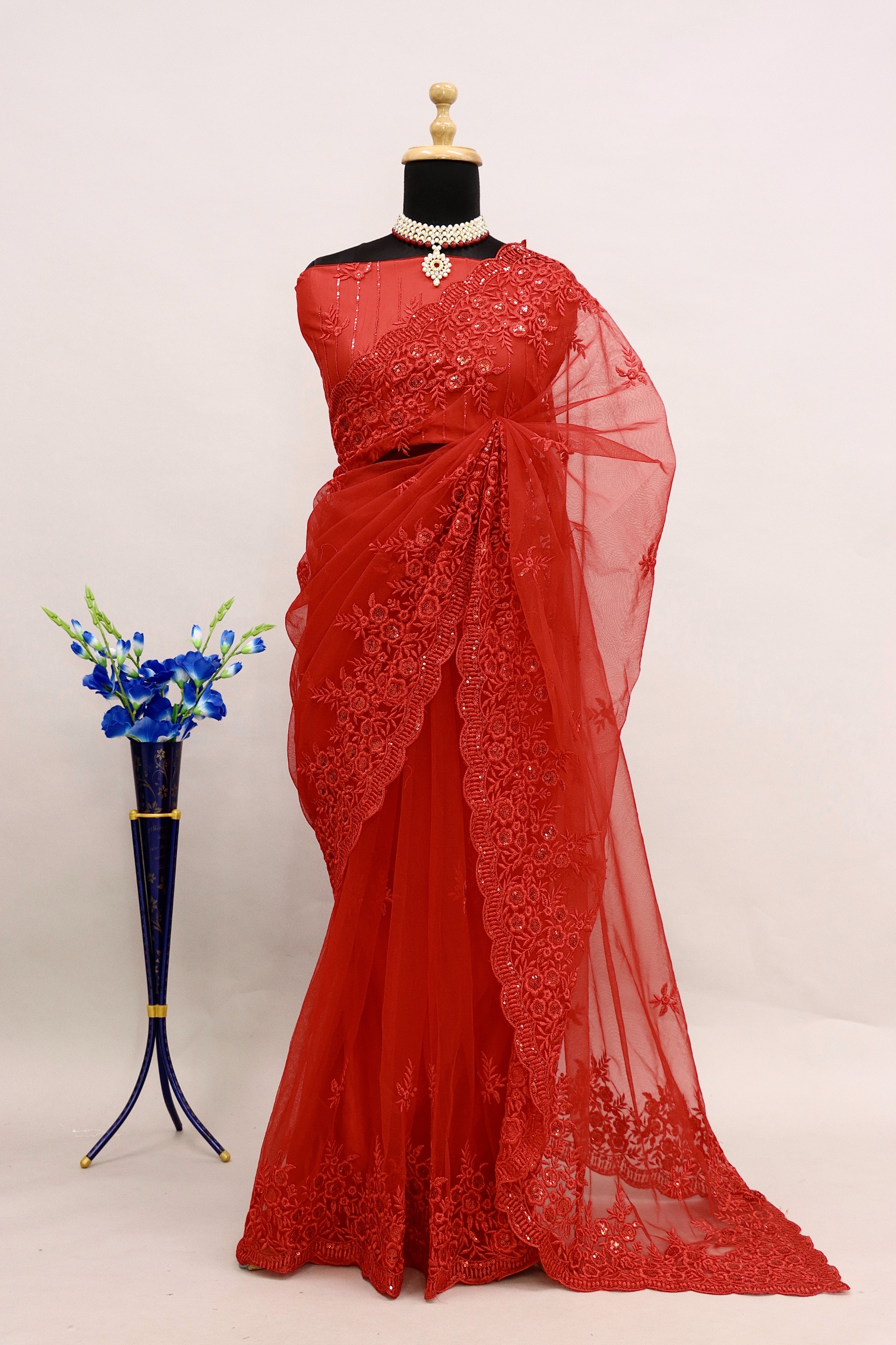 FANCY BUTTERFLY NET THREAD AND SEQUINS EMBROIDERED SAREE