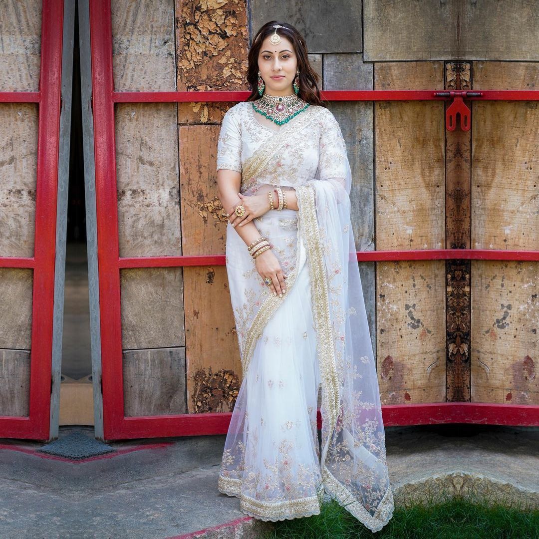 BEAUTIFUL WHITE SOFT NET SAREE WITH HEAVY EMBROIDERY WORK