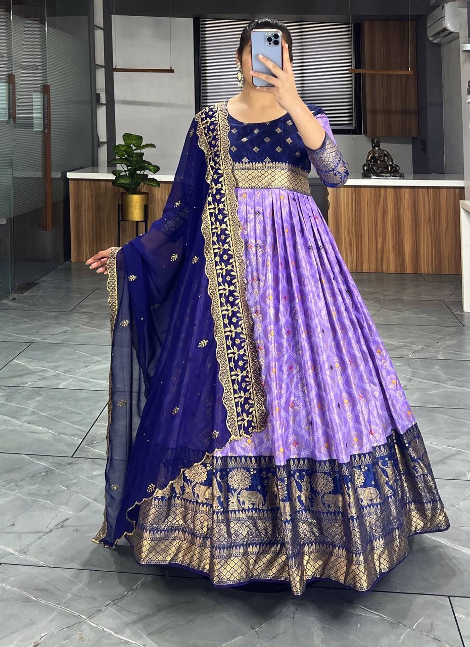 LATEST KALAMKARI SILK GOWN WITH FOIL WORK