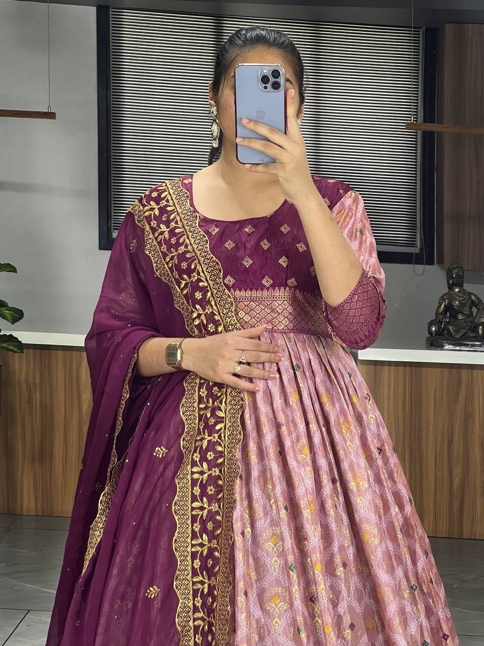 LATEST KALAMKARI SILK GOWN WITH FOIL WORK
