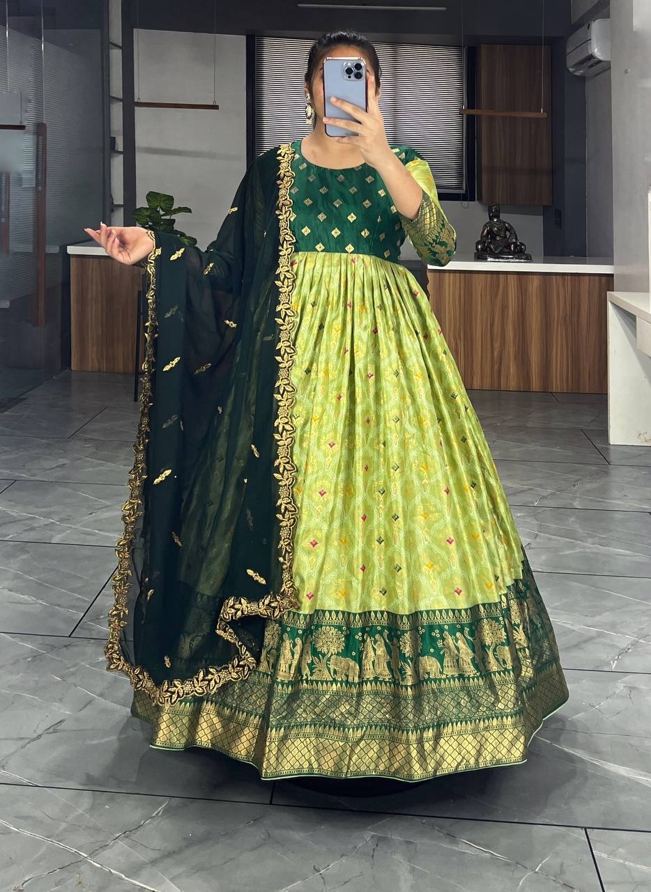 LATEST KALAMKARI SILK GOWN WITH FOIL WORK