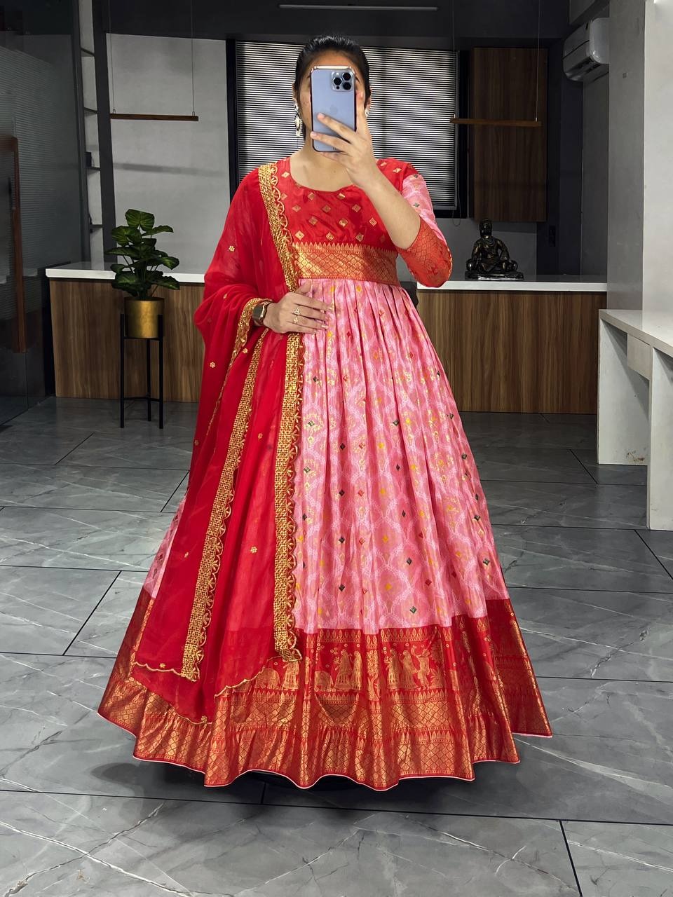 LATEST KALAMKARI SILK GOWN WITH FOIL WORK