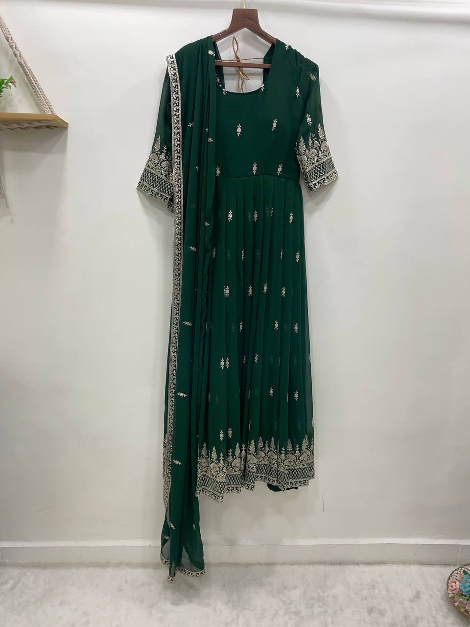 SEQUINS THREAD EMBROIDERY ANARKALI LONG KURTI WITH DUPATTA