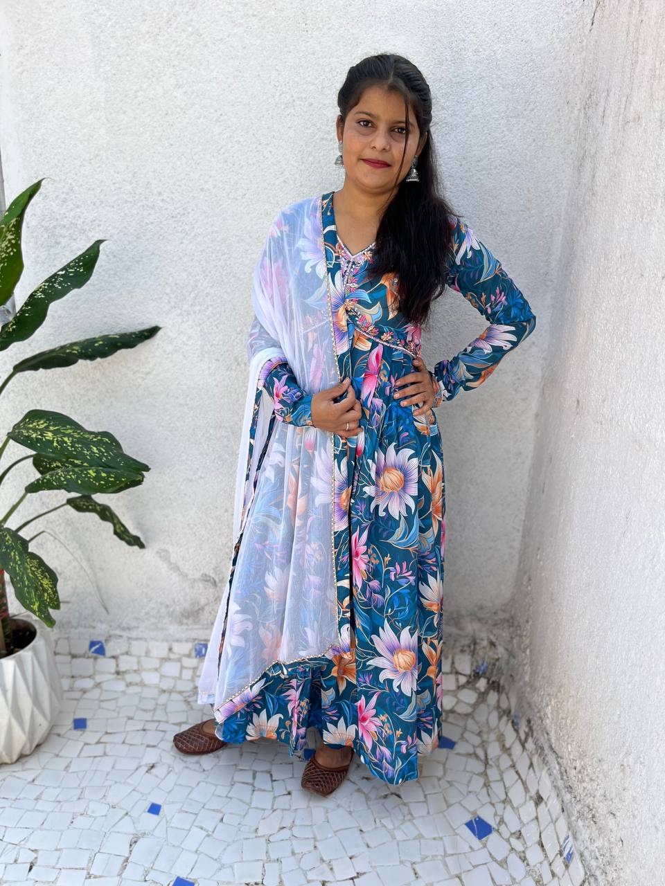SUMMER SPECIAL PARTY WEAR ALIYA CUT DRESS DUPATTA PANT SET