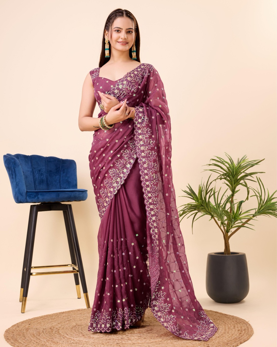 PARTY WEAR TABBY SILK ORGANZA SAREE WITH BLOUSE PIECE