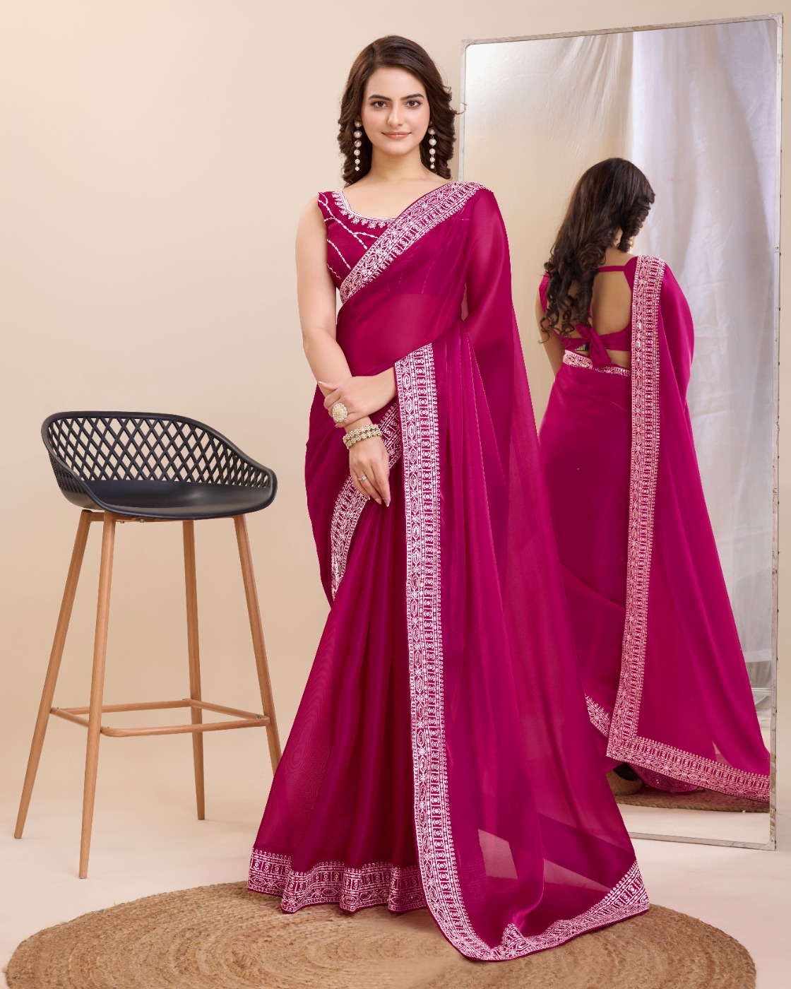 PARTY WEAR EMBROIDERED SAREE WITH BLOUSE PIECE 