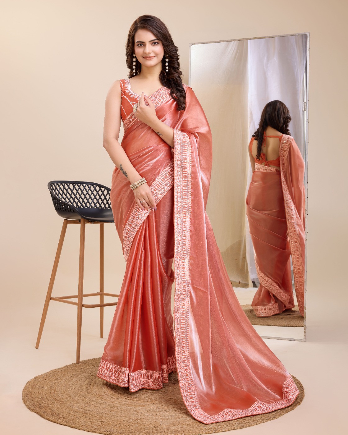 PARTY WEAR EMBROIDERED SAREE WITH BLOUSE PIECE 