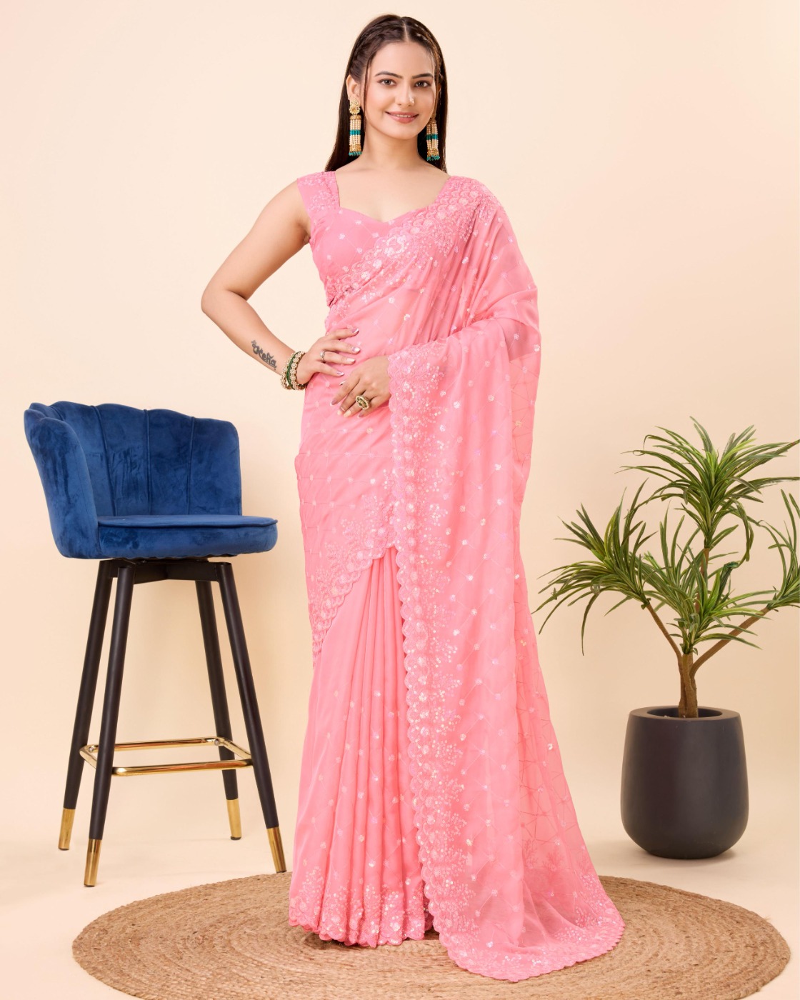 PARTY WEAR TABBY SILK ORGANZA SAREE WITH BLOUSE PIECE