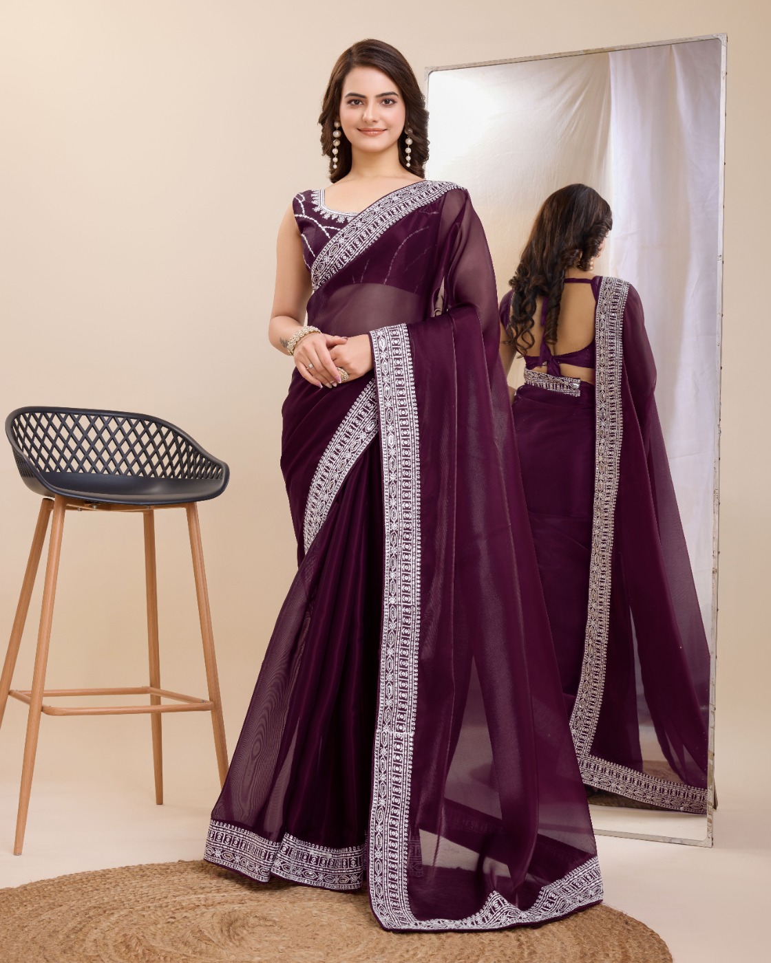 PARTY WEAR EMBROIDERED SAREE WITH BLOUSE PIECE 