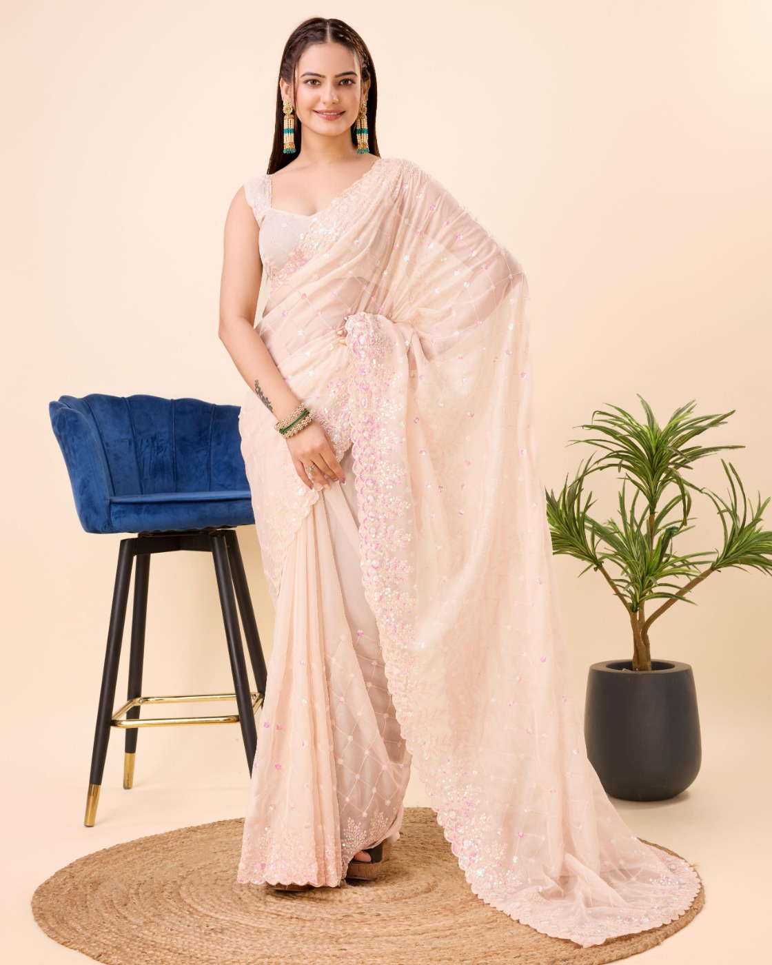 PARTY WEAR TABBY SILK ORGANZA SAREE WITH BLOUSE PIECE