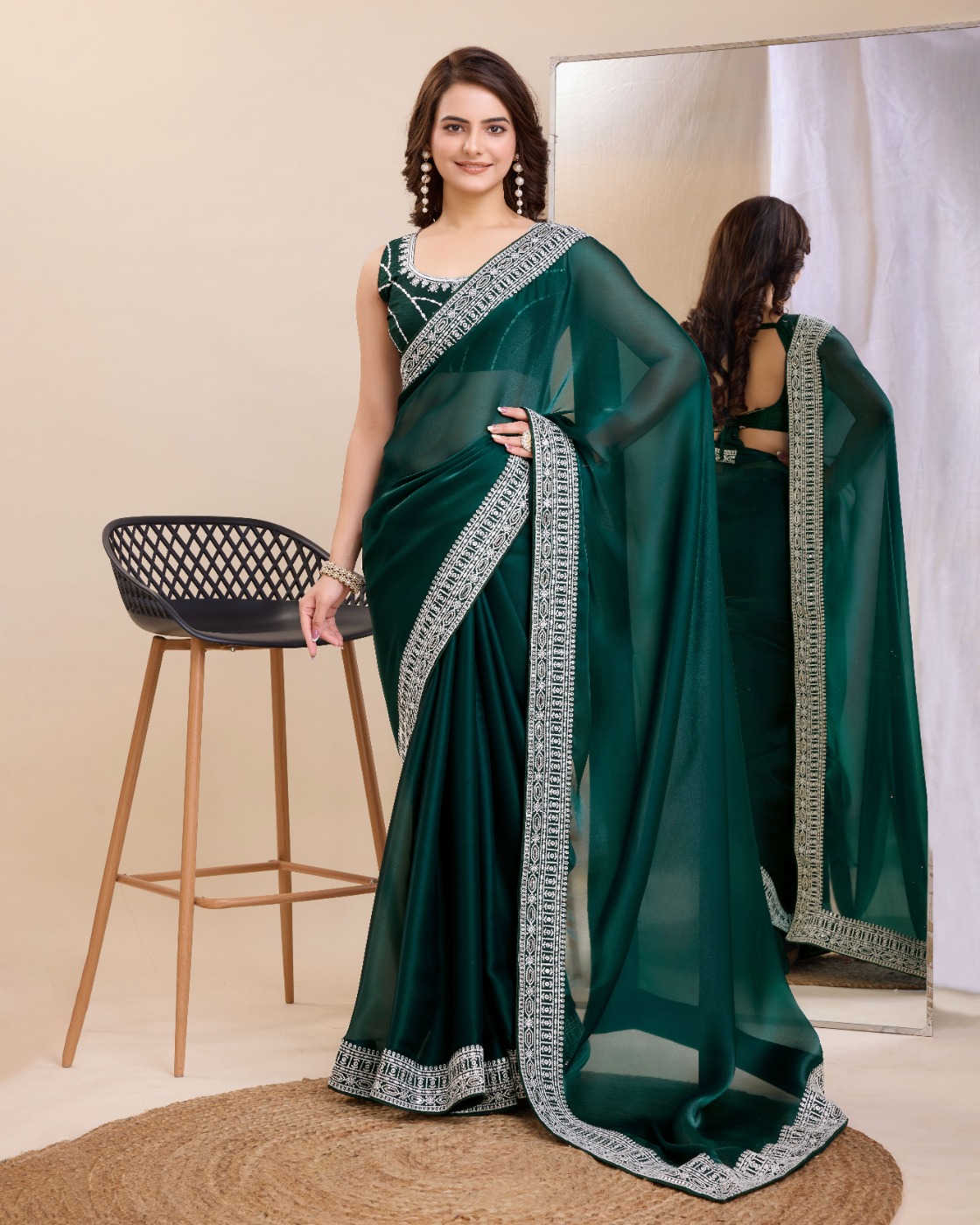 PARTY WEAR EMBROIDERED SAREE WITH BLOUSE PIECE 