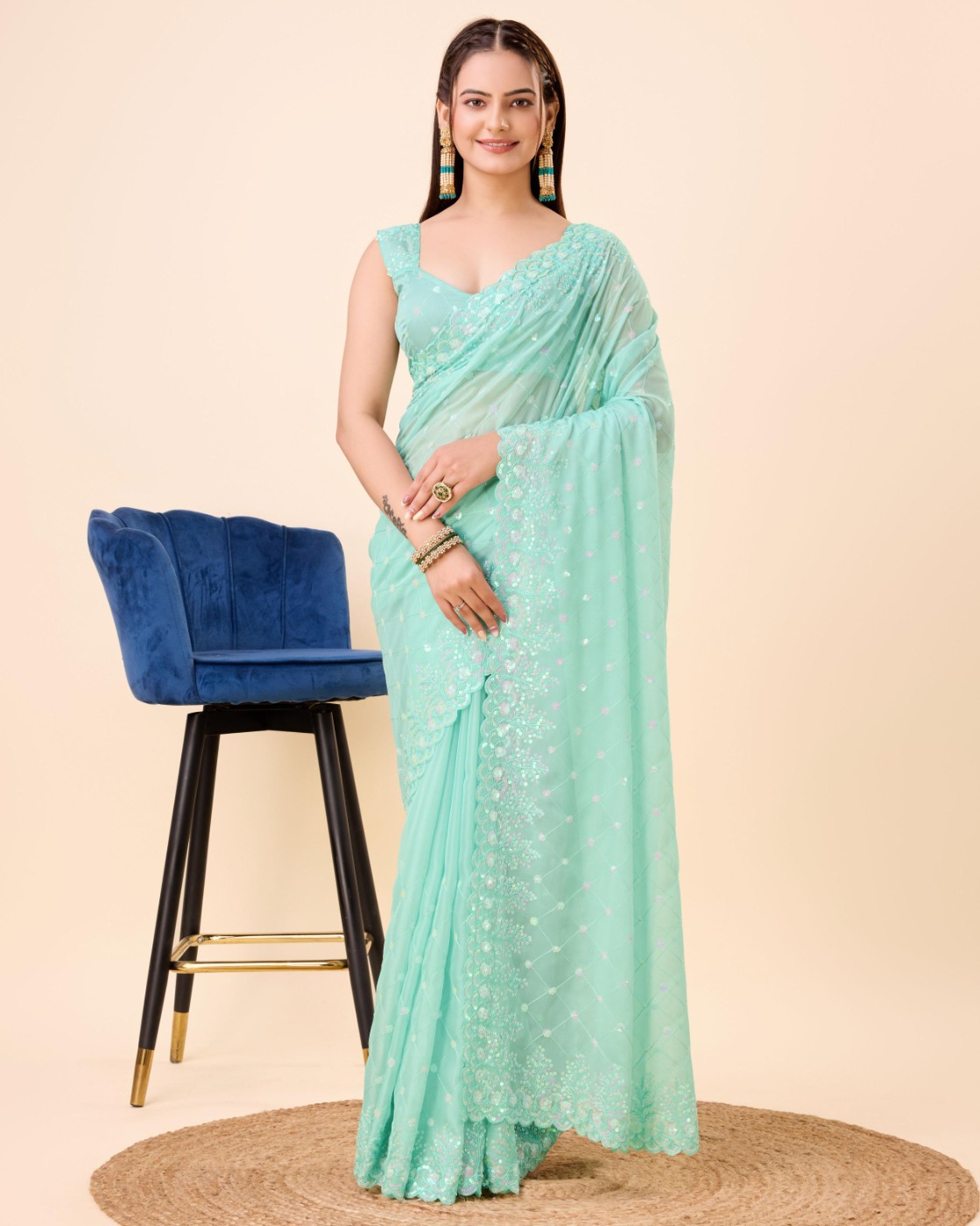 PARTY WEAR TABBY SILK ORGANZA SAREE WITH BLOUSE PIECE