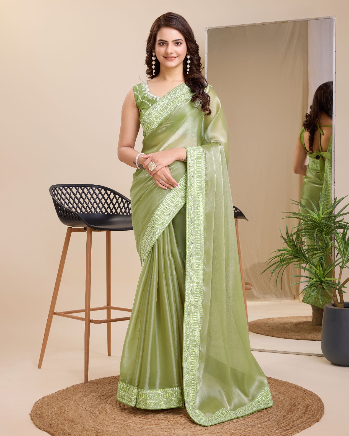PARTY WEAR EMBROIDERED SAREE WITH BLOUSE PIECE 