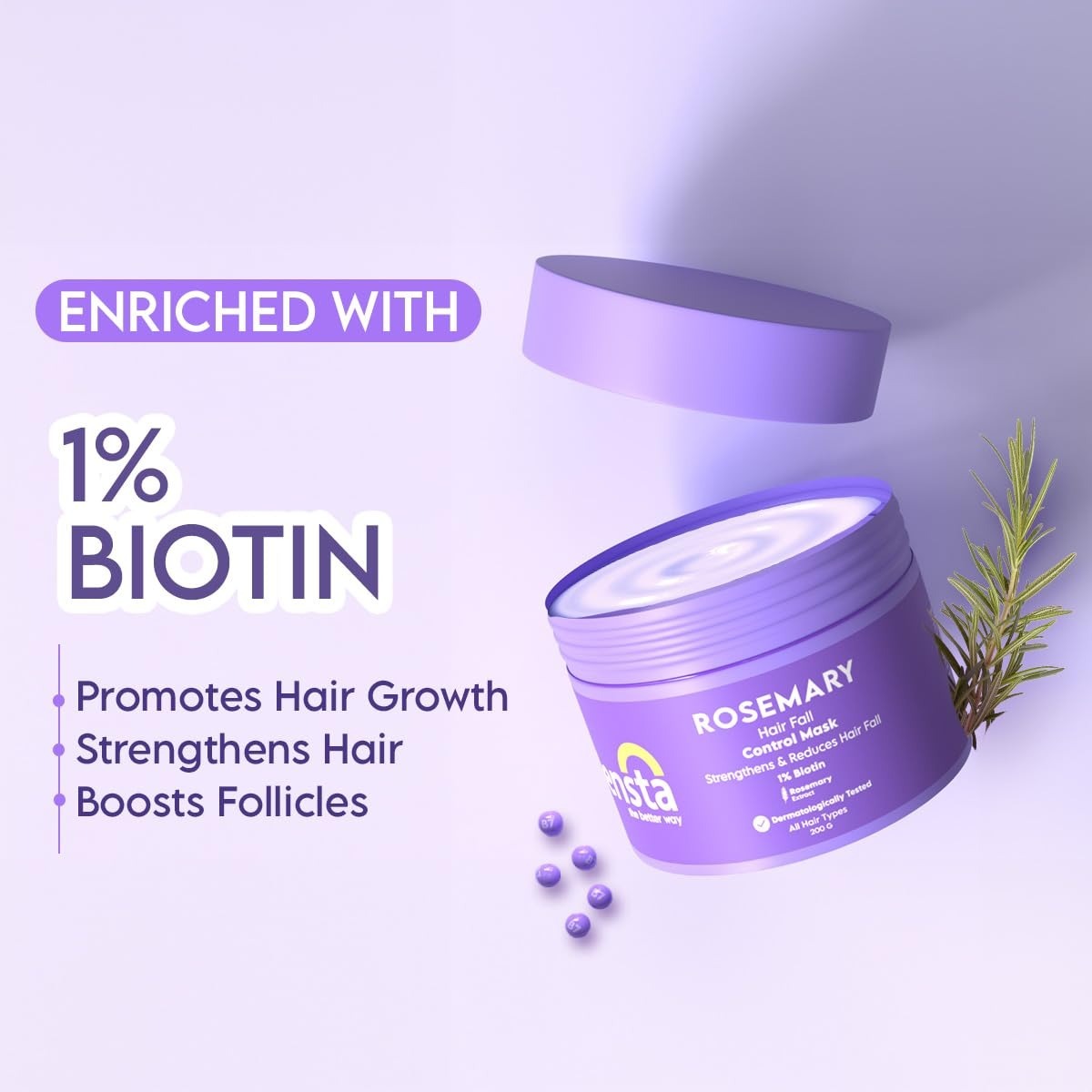 Clensta Rosemary Hair Fall Control Mask With Biotin For Reducing Hair fall, Dandruff, Strengthens Hair & Daily use |All Hair Types | Men & Women | Sulfate & Paraben Free 200 gm