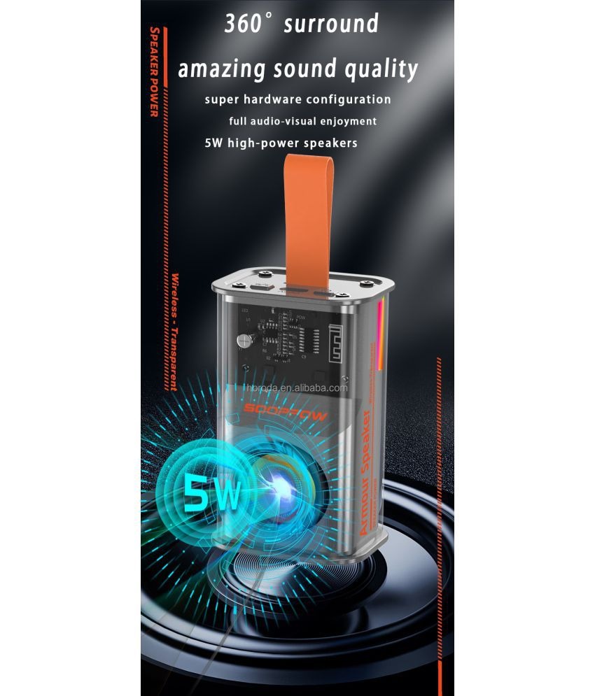  Armour Transparent 5 W Bluetooth Speaker Bluetooth V 5.0 with USB,SD card Slot Playback Time 5 hrs - Orange