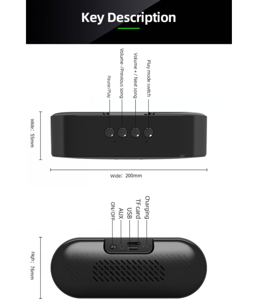  FALCON 10W 12Hrs 10 W Bluetooth Speaker Playback Time 12 hrs Bluetooth v5.0 with USB,SD card Slot,Aux,3D Bass Black - Black