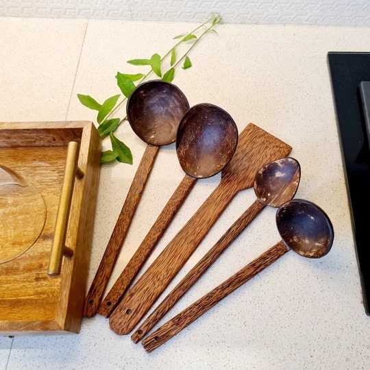 Cooking Spoon Set - Traditional Coconut shell & wood cooking Spoon Set