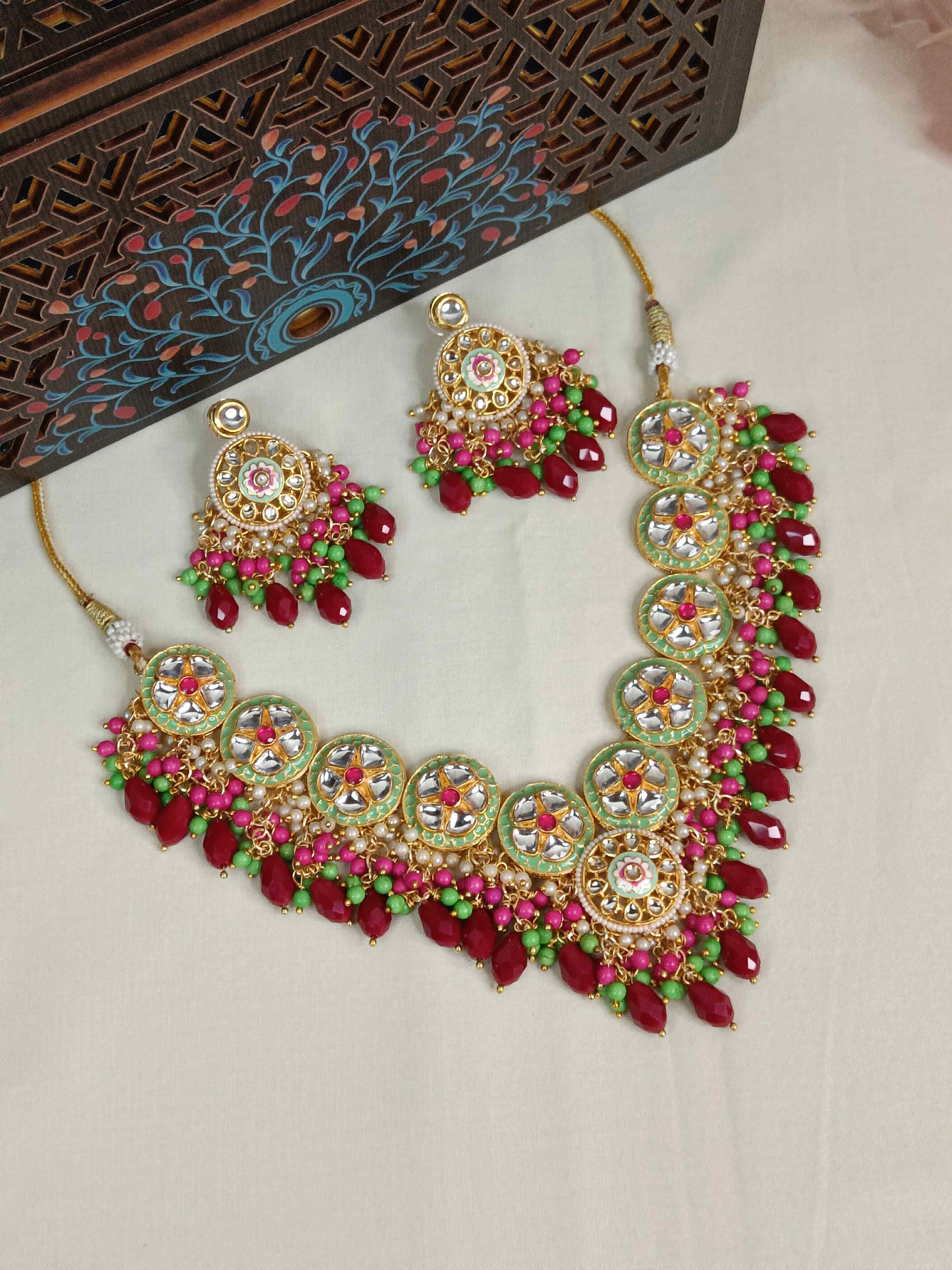 Green Meenakari Necklace Set