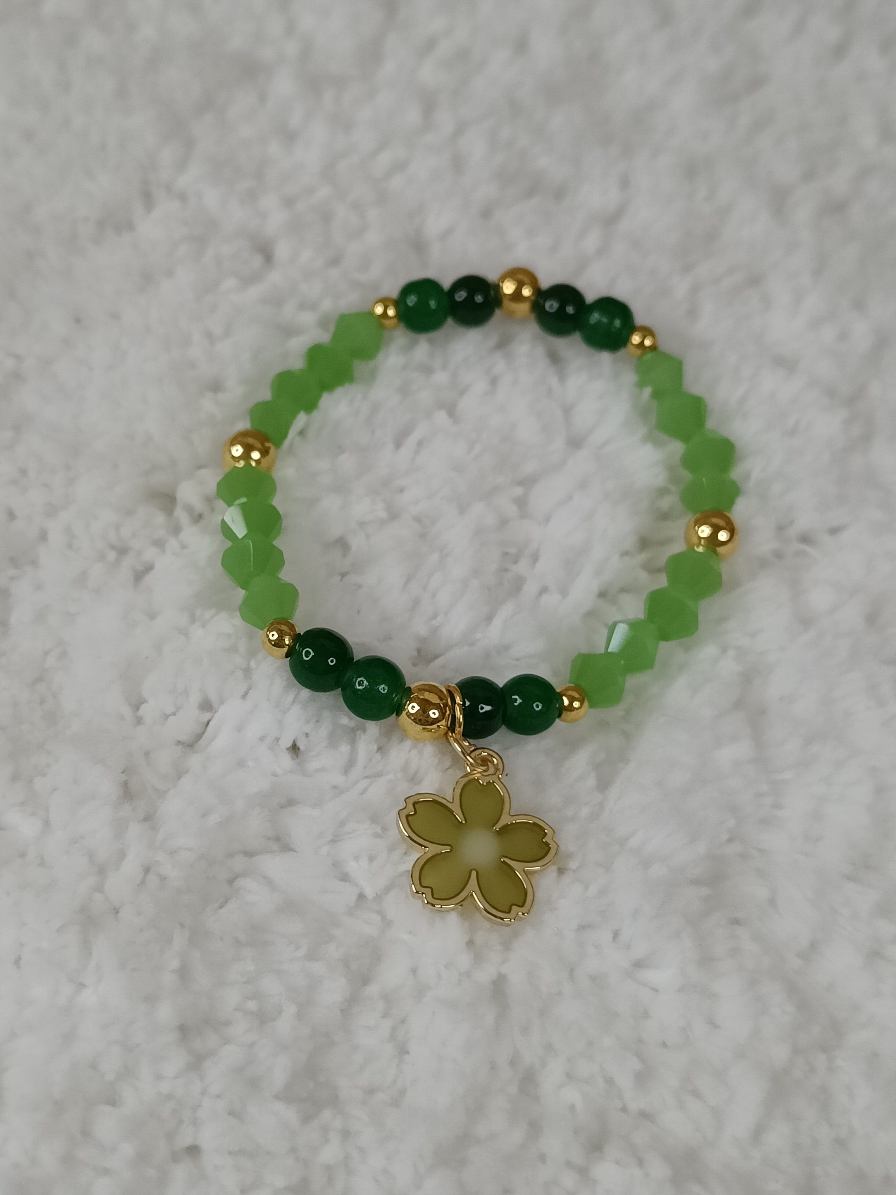 Green Flower Charm Bracelet 